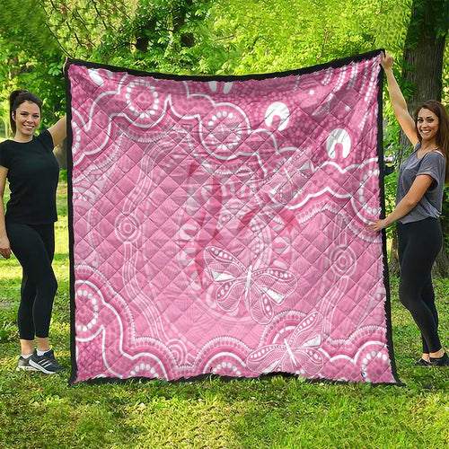 Australia Indigenous Quilt Pink Ribbon Breast Cancer Butterfly Aboriginal - Aussie Hoodie