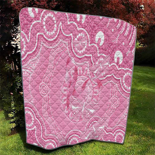Australia Indigenous Quilt Pink Ribbon Breast Cancer Butterfly Aboriginal - Aussie Hoodie