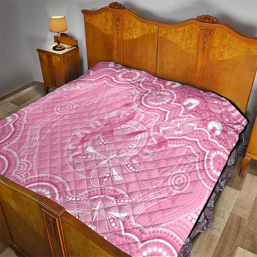 Australia Indigenous Quilt Pink Ribbon Breast Cancer Butterfly Aboriginal - Aussie Hoodie