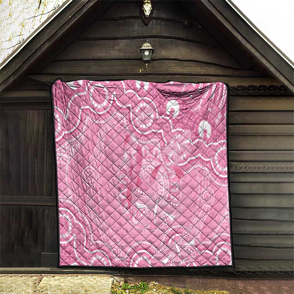 Australia Indigenous Quilt Pink Ribbon Breast Cancer Butterfly Aboriginal - Aussie Hoodie