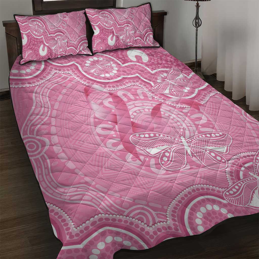 Australia Indigenous Quilt Bed Set Pink Ribbon Breast Cancer Butterfly Aboriginal - Aussie Hoodie