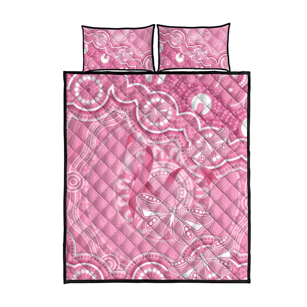 Australia Indigenous Quilt Bed Set Pink Ribbon Breast Cancer Butterfly Aboriginal - Aussie Hoodie