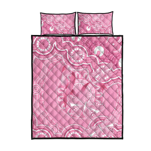 Australia Indigenous Quilt Bed Set Pink Ribbon Breast Cancer Butterfly Aboriginal - Aussie Hoodie