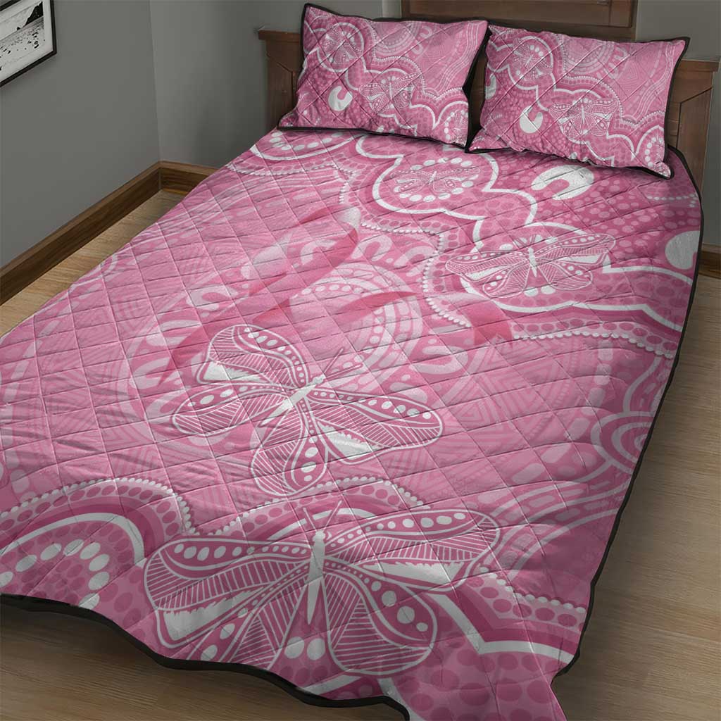 Australia Indigenous Quilt Bed Set Pink Ribbon Breast Cancer Butterfly Aboriginal - Aussie Hoodie