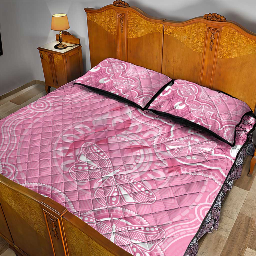 Australia Indigenous Quilt Bed Set Pink Ribbon Breast Cancer Butterfly Aboriginal - Aussie Hoodie