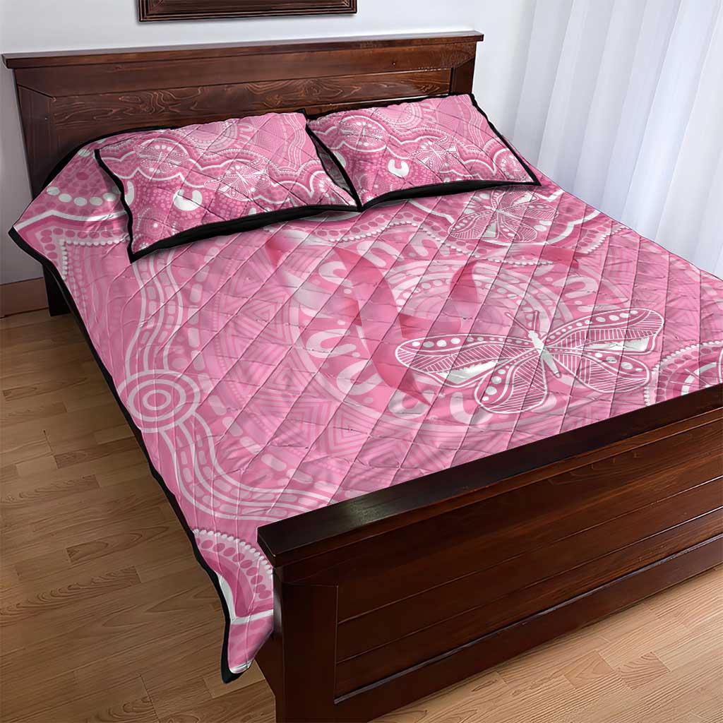 Australia Indigenous Quilt Bed Set Pink Ribbon Breast Cancer Butterfly Aboriginal - Aussie Hoodie