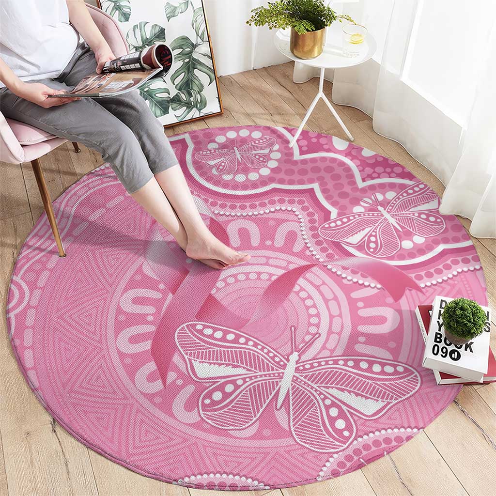 Australia Indigenous Round Carpet Pink Ribbon Breast Cancer Butterfly Aboriginal - Aussie Hoodie