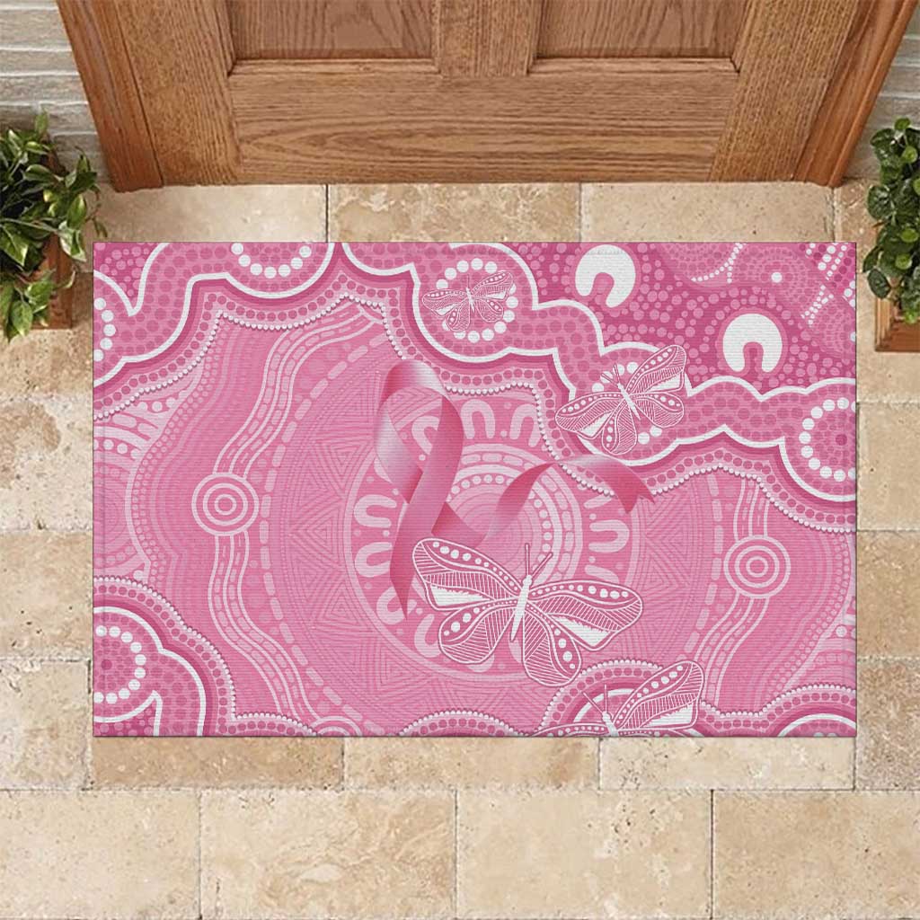 Australia Indigenous Rubber Doormat Pink Ribbon Breast Cancer Butterfly Aboriginal - Aussie Hoodie
