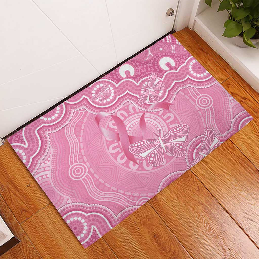 Australia Indigenous Rubber Doormat Pink Ribbon Breast Cancer Butterfly Aboriginal - Aussie Hoodie
