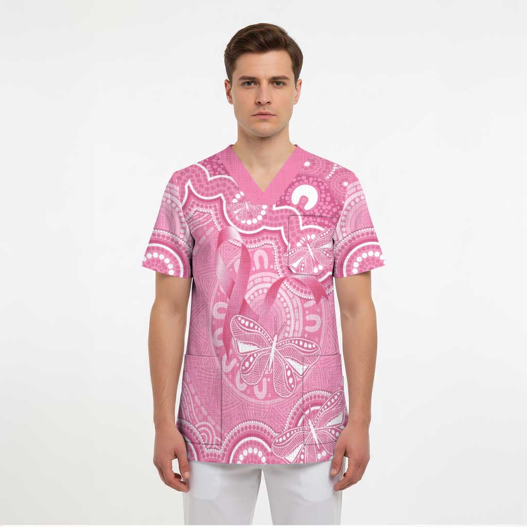 Australia Indigenous Scrub Top Pink Ribbon Breast Cancer Butterfly Aboriginal - Aussie Hoodie