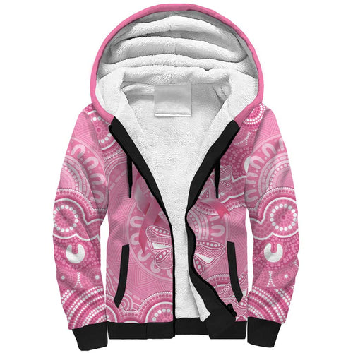 Australia Indigenous Sherpa Hoodie Pink Ribbon Breast Cancer Butterfly Aboriginal - Aussie Hoodie
