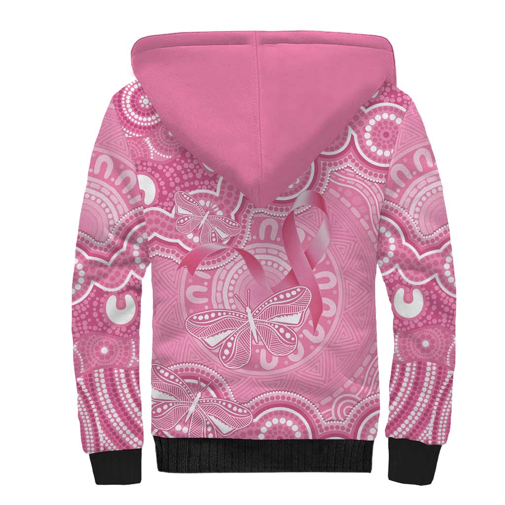 Australia Indigenous Sherpa Hoodie Pink Ribbon Breast Cancer Butterfly Aboriginal - Aussie Hoodie