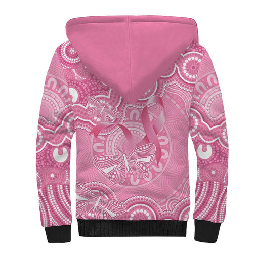 Australia Indigenous Sherpa Hoodie Pink Ribbon Breast Cancer Butterfly Aboriginal - Aussie Hoodie