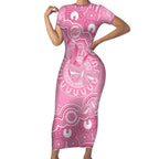 Australia Indigenous Short Sleeve Bodycon Dress Pink Ribbon Breast Cancer Butterfly Aboriginal - Aussie Hoodie
