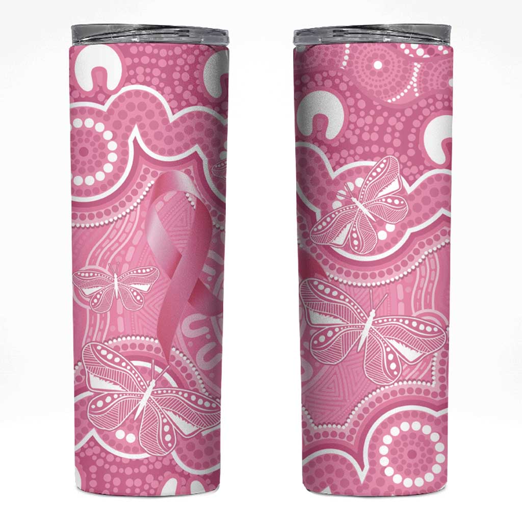 Australia Indigenous Skinny Tumbler Pink Ribbon Breast Cancer Butterfly Aboriginal - Aussie Hoodie