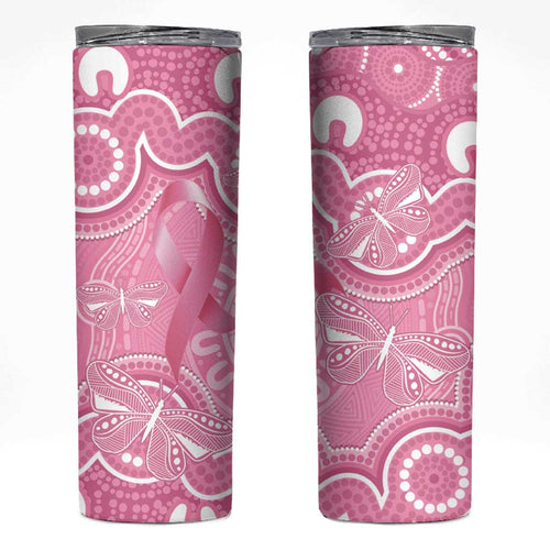 Australia Indigenous Skinny Tumbler Pink Ribbon Breast Cancer Butterfly Aboriginal - Aussie Hoodie