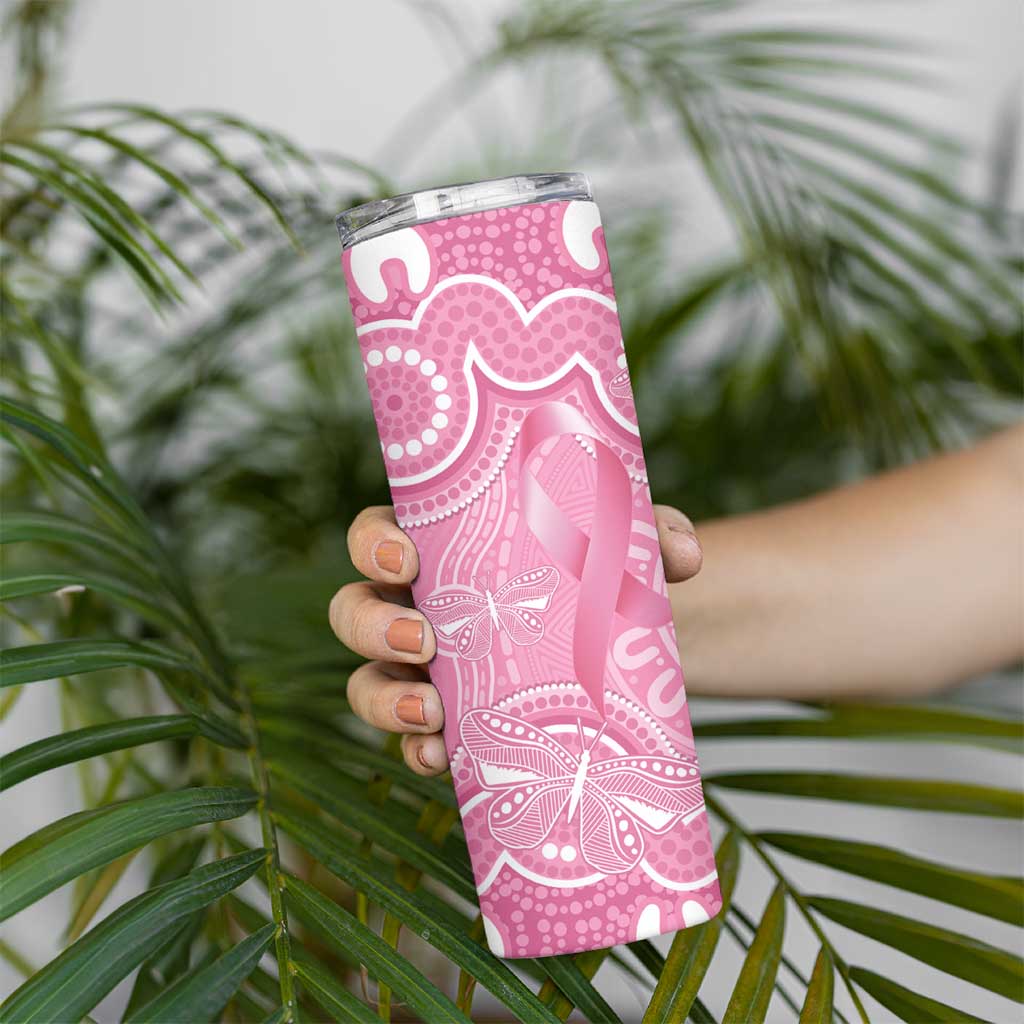 Australia Indigenous Skinny Tumbler Pink Ribbon Breast Cancer Butterfly Aboriginal - Aussie Hoodie