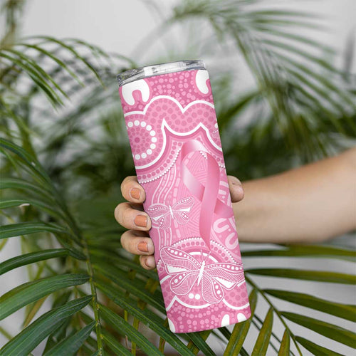 Australia Indigenous Skinny Tumbler Pink Ribbon Breast Cancer Butterfly Aboriginal - Aussie Hoodie