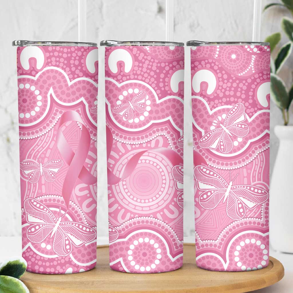 Australia Indigenous Skinny Tumbler Pink Ribbon Breast Cancer Butterfly Aboriginal - Aussie Hoodie