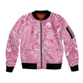 Australia Indigenous Sleeve Zip Bomber Jacket Pink Ribbon Breast Cancer Butterfly Aboriginal - Aussie Hoodie