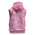 Australia Indigenous Sleeveless Hoodie Pink Ribbon Breast Cancer Butterfly Aboriginal - Aussie Hoodie