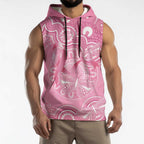 Australia Indigenous Sleeveless Hoodie Pink Ribbon Breast Cancer Butterfly Aboriginal - Aussie Hoodie