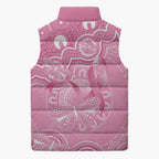 Australia Indigenous Sleeveless Puffer Jacket Pink Ribbon Breast Cancer Butterfly Aboriginal - Aussie Hoodie