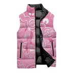 Australia Indigenous Sleeveless Puffer Jacket Pink Ribbon Breast Cancer Butterfly Aboriginal - Aussie Hoodie