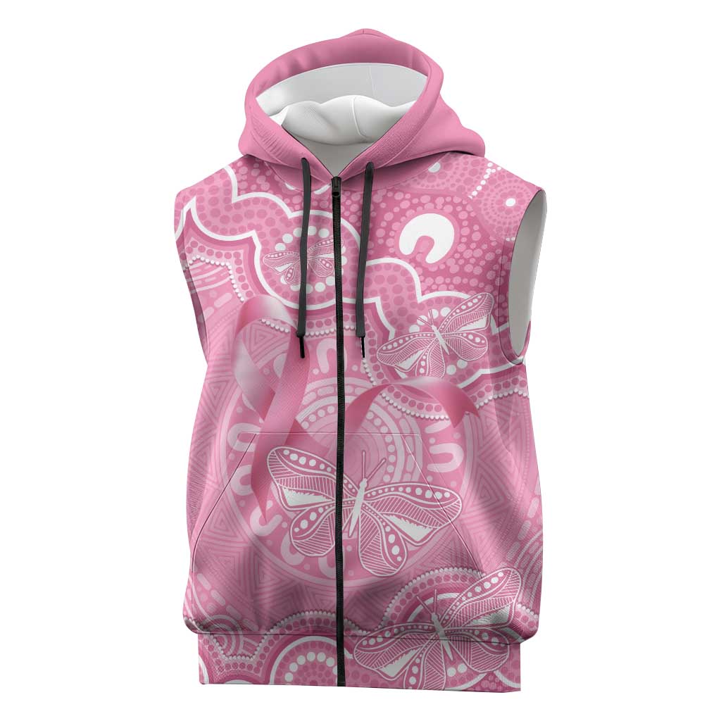 Australia Indigenous Sleeveless Zip Hoodie Pink Ribbon Breast Cancer Butterfly Aboriginal LT14