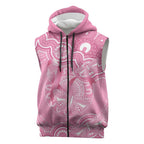 Australia Indigenous Sleeveless Zip Hoodie Pink Ribbon Breast Cancer Butterfly Aboriginal LT14