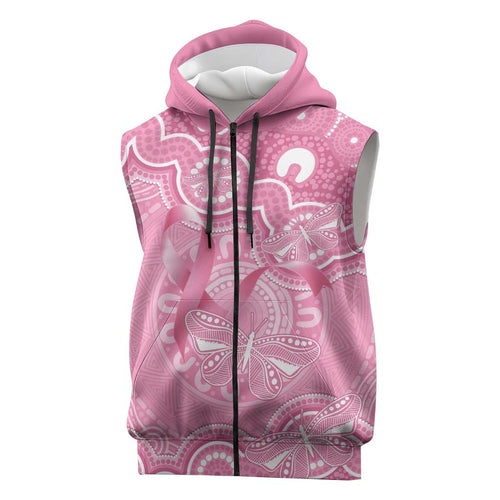 Australia Indigenous Sleeveless Zip Hoodie Pink Ribbon Breast Cancer Butterfly Aboriginal LT14