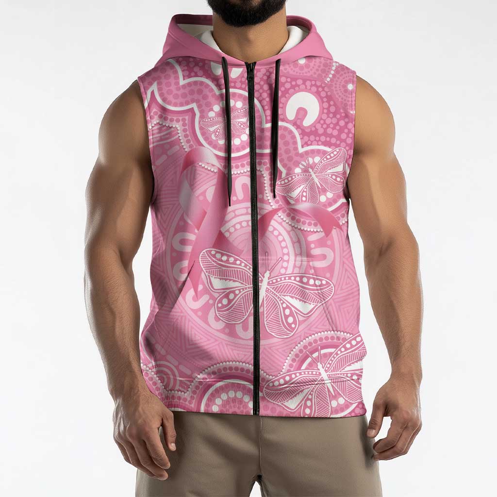 Australia Indigenous Sleeveless Zip Hoodie Pink Ribbon Breast Cancer Butterfly Aboriginal LT14