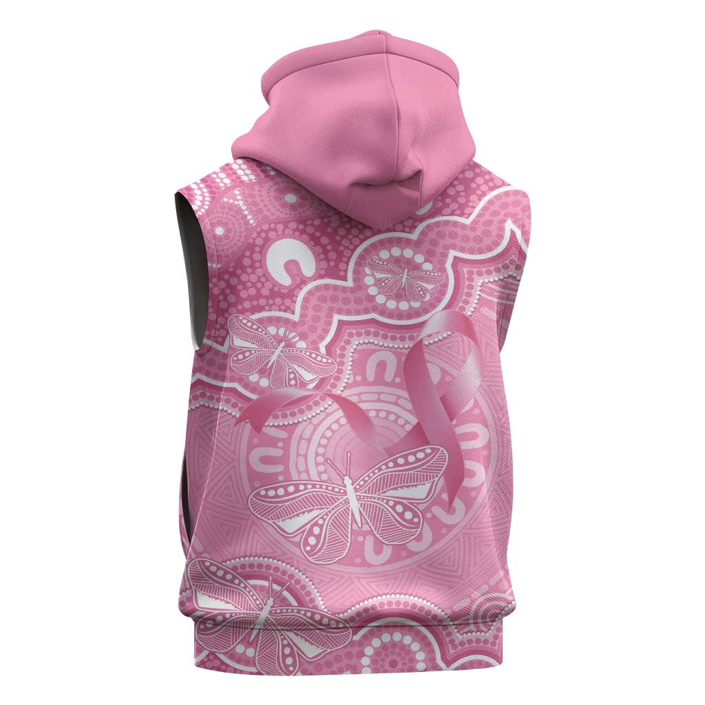 Australia Indigenous Sleeveless Zip Hoodie Pink Ribbon Breast Cancer Butterfly Aboriginal LT14