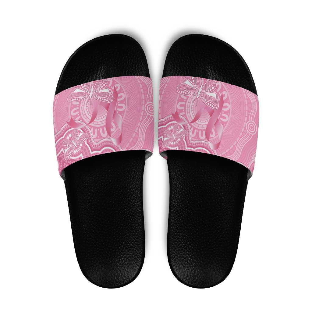 Australia Indigenous Slide Sandals Pink Ribbon Breast Cancer Butterfly Aboriginal - Aussie Hoodie