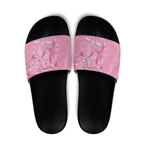 Australia Indigenous Slide Sandals Pink Ribbon Breast Cancer Butterfly Aboriginal - Aussie Hoodie