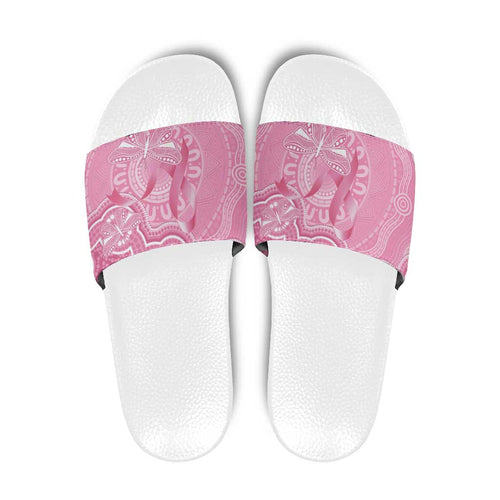 Australia Indigenous Slide Sandals Pink Ribbon Breast Cancer Butterfly Aboriginal - Aussie Hoodie