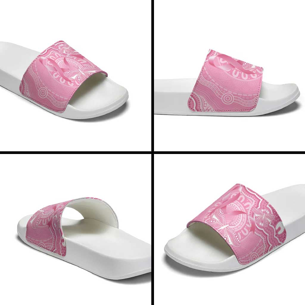 Australia Indigenous Slide Sandals Pink Ribbon Breast Cancer Butterfly Aboriginal - Aussie Hoodie