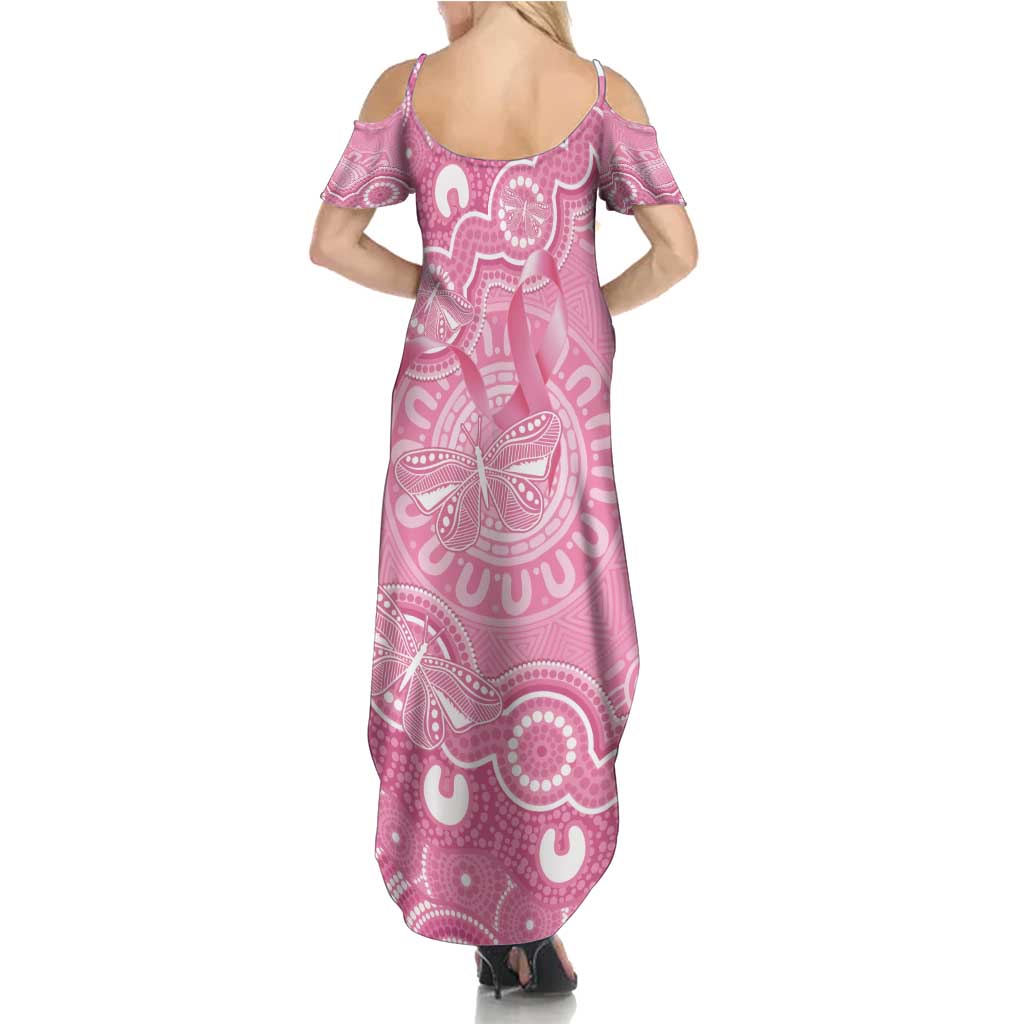 Australia Indigenous Summer Maxi Dress Pink Ribbon Breast Cancer Butterfly Aboriginal - Aussie Hoodie