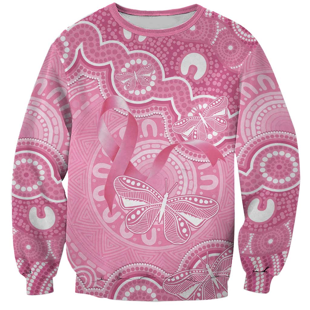 Australia Indigenous Sweatshirt Pink Ribbon Breast Cancer Butterfly Aboriginal - Aussie Hoodie