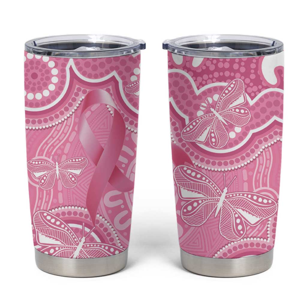 Australia Indigenous Tumbler Cup Pink Ribbon Breast Cancer Butterfly Aboriginal - Aussie Hoodie