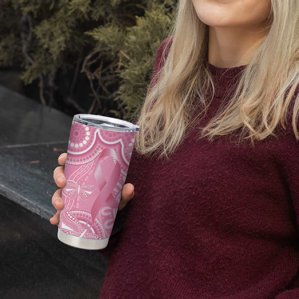 Australia Indigenous Tumbler Cup Pink Ribbon Breast Cancer Butterfly Aboriginal - Aussie Hoodie