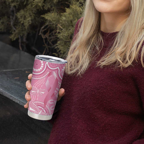 Australia Indigenous Tumbler Cup Pink Ribbon Breast Cancer Butterfly Aboriginal - Aussie Hoodie