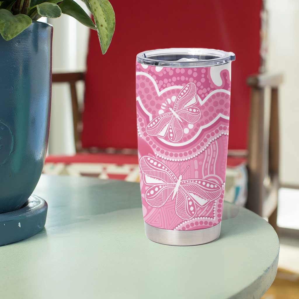 Australia Indigenous Tumbler Cup Pink Ribbon Breast Cancer Butterfly Aboriginal - Aussie Hoodie