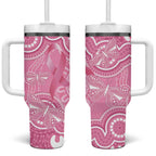 Australia Indigenous Tumbler With Handle Pink Ribbon Breast Cancer Butterfly Aboriginal - Aussie Hoodie