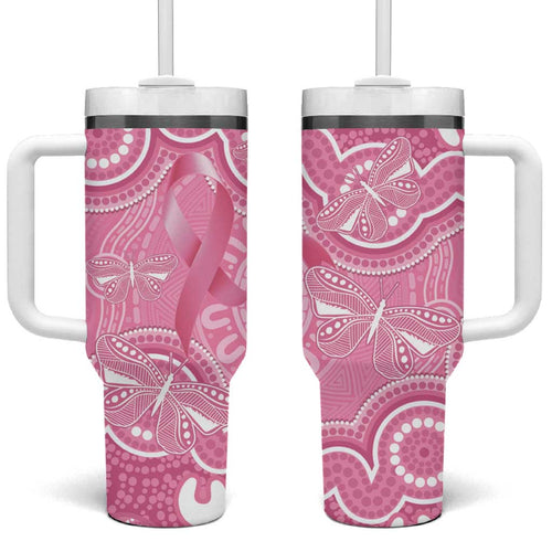 Australia Indigenous Tumbler With Handle Pink Ribbon Breast Cancer Butterfly Aboriginal - Aussie Hoodie