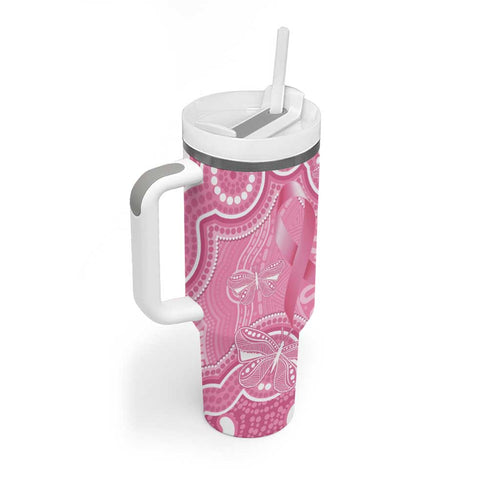 Australia Indigenous Tumbler With Handle Pink Ribbon Breast Cancer Butterfly Aboriginal - Aussie Hoodie