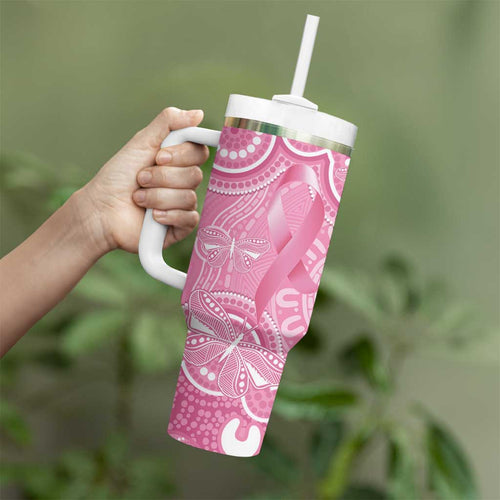 Australia Indigenous Tumbler With Handle Pink Ribbon Breast Cancer Butterfly Aboriginal - Aussie Hoodie