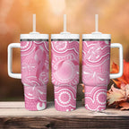 Australia Indigenous Tumbler With Handle Pink Ribbon Breast Cancer Butterfly Aboriginal - Aussie Hoodie