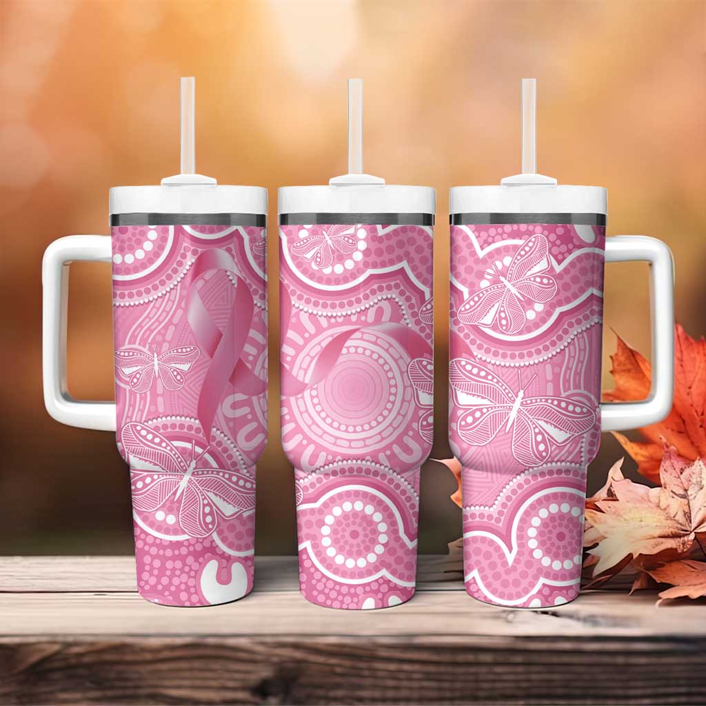 Australia Indigenous Tumbler With Handle Pink Ribbon Breast Cancer Butterfly Aboriginal - Aussie Hoodie