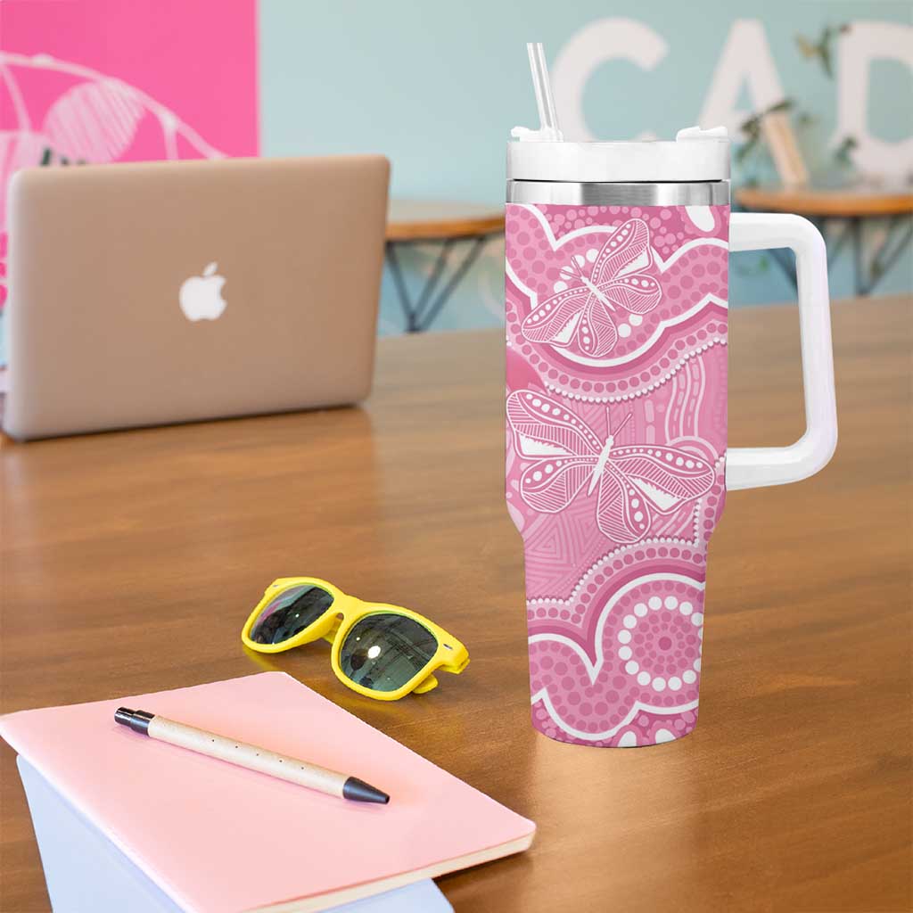 Australia Indigenous Tumbler With Handle Pink Ribbon Breast Cancer Butterfly Aboriginal - Aussie Hoodie